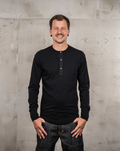 1927 Henley Shirt Long Sleeve Deep Black Pike Brothers